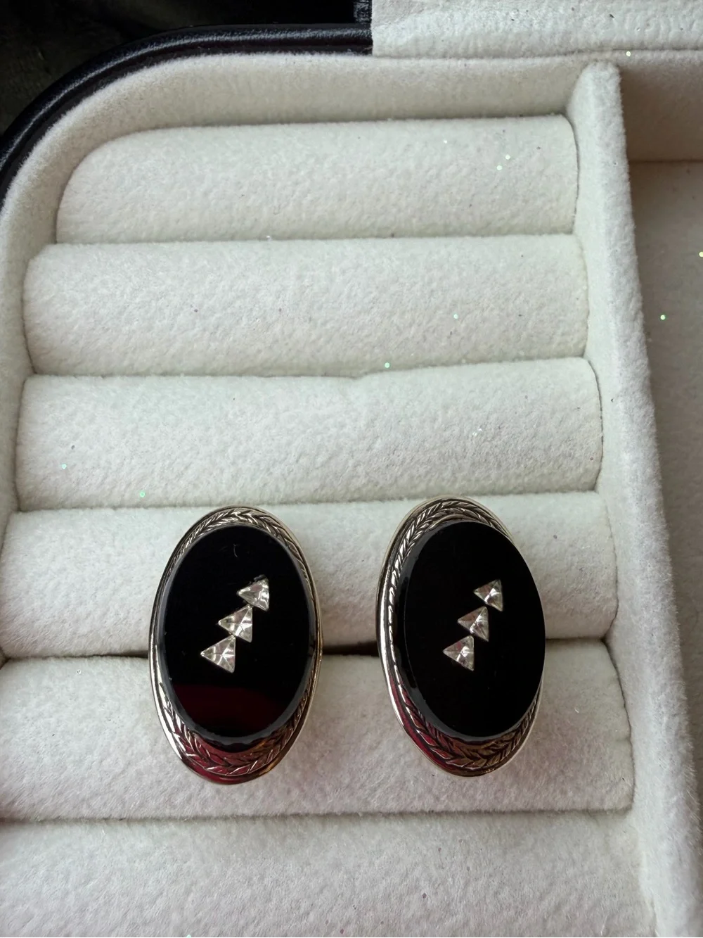 Black Onyx Oval Cufflinks with Triangular Accent